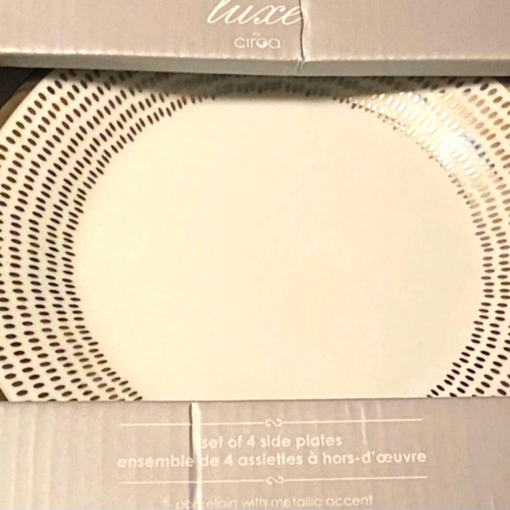 Ciroa Luxe Porcelain Silver Metallic Accent Side Dessert Plate Set